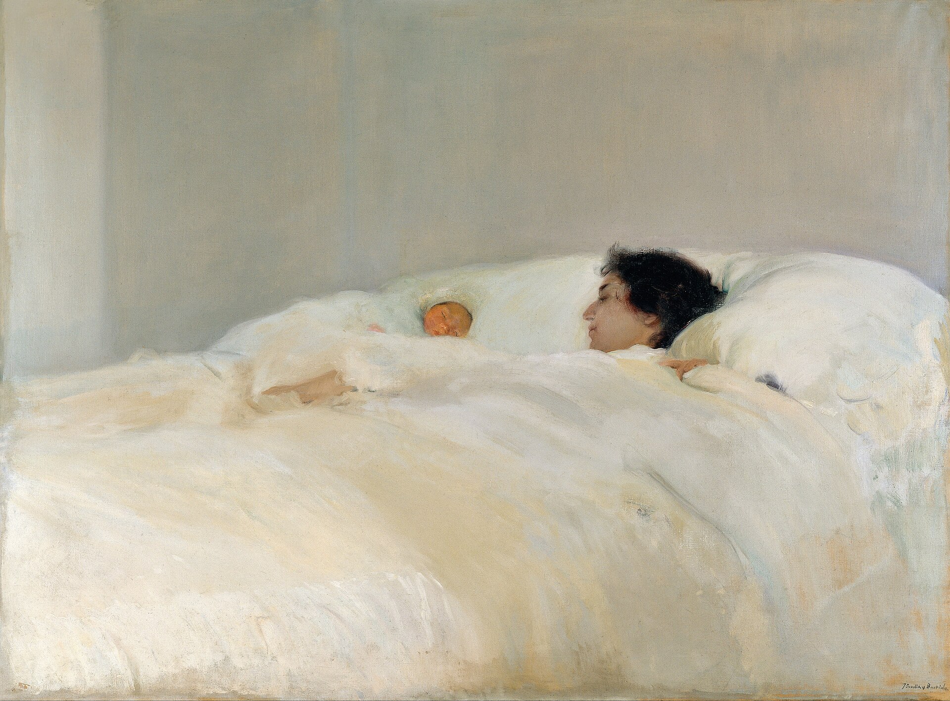 Una madre descansa junto a su bebé en Madre, de Joaquín Sorolla